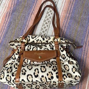 Dooney satchel leather nylon leopard print large smith bag